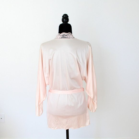 Vintage Darling Short Robe Pink Satin and Lace with Sash Belt Size Small SW10 - Picture 4 of 8